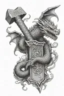 A carpenter's hammer morphing into a dragon tattoo design idea