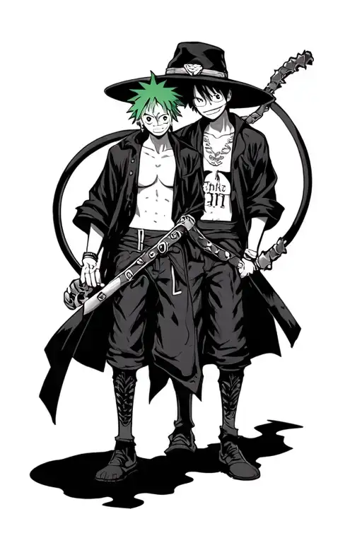 Trafalgar Law Luffy and zoro one piece tattoo design idea