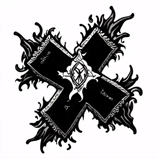 Cross, royal bluebell, fire, "ignis aurum probat", "pulvis et umbra sumus", "per mare per terras", celtic music, faith tattoo design idea