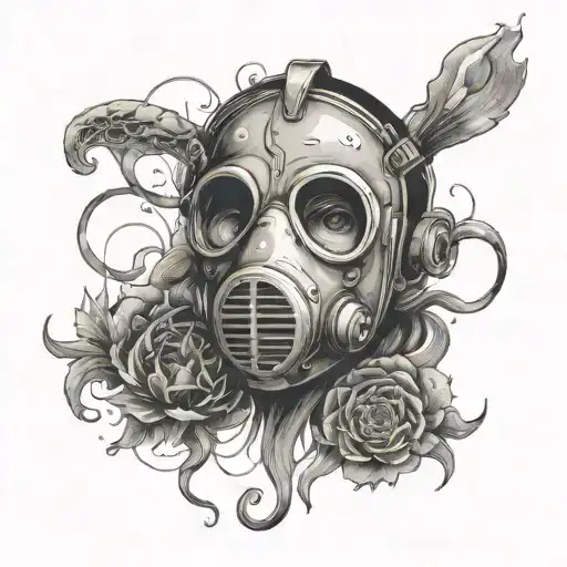 Oxygen mask celestial scene tattoo design idea
