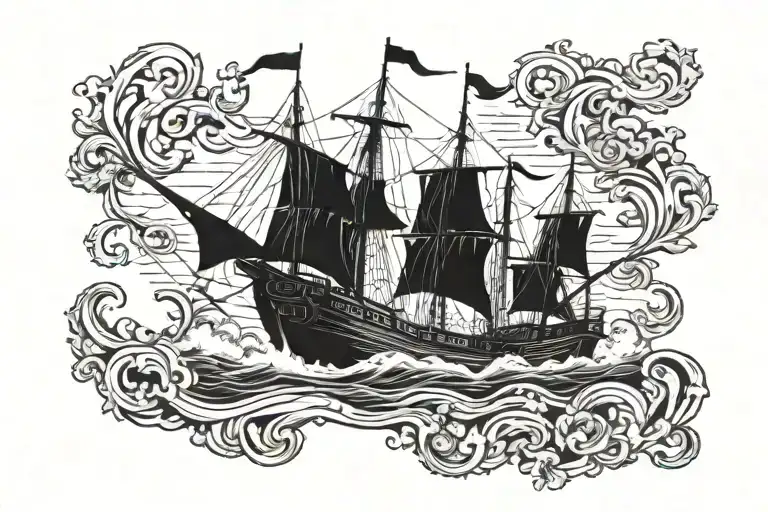 boat 18th century tattoo design idea