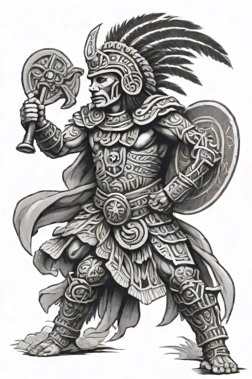 mayan warrior battling tattoo design idea