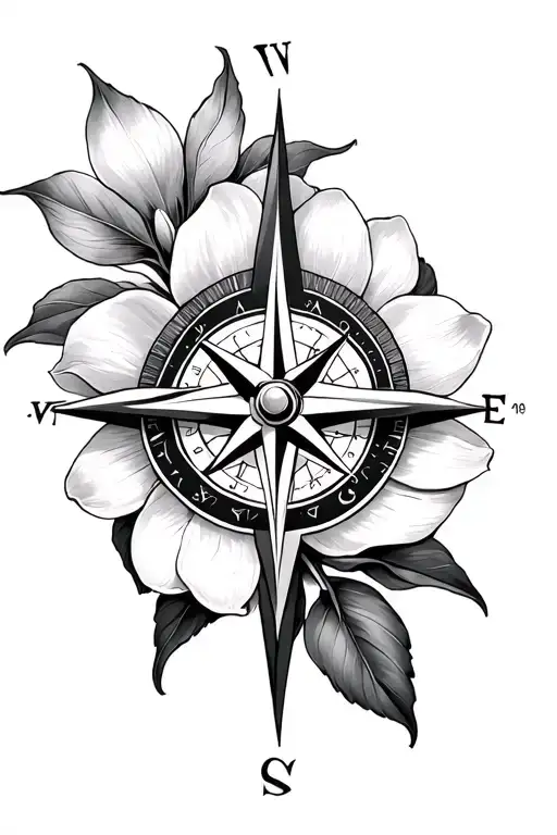compass rose, magnolia flower, IV, SCP tattoo design idea
