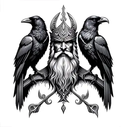 Norse god Odin  with two ravens in Maori style tribal tattoo  tattoo design idea