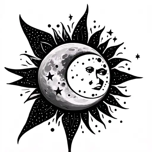 for finger. moon and sun. maybe stars. bohemian style tattoo design idea