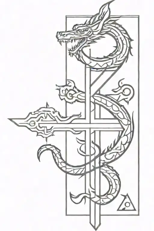 small cross with Aztec dragon wrapped tattoo design idea
