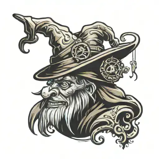 hunchback wizard hat and holding tattoo design idea