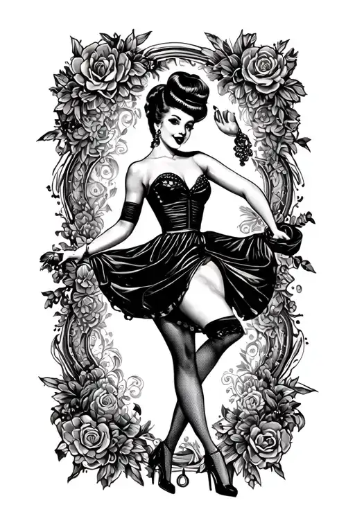 Rockabilly pin up girl dancing tattoo design idea