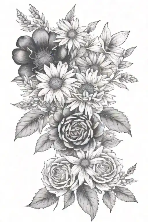 flowers march,September and April birth flower Daisy tattoo design idea