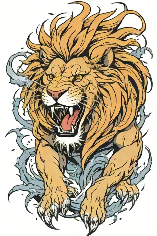 Thunderstorm Lion roaring tattoo design idea
