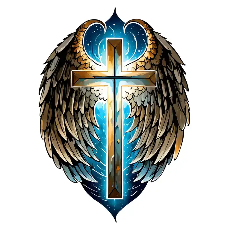 Christian Cross with wings tattoo design idea