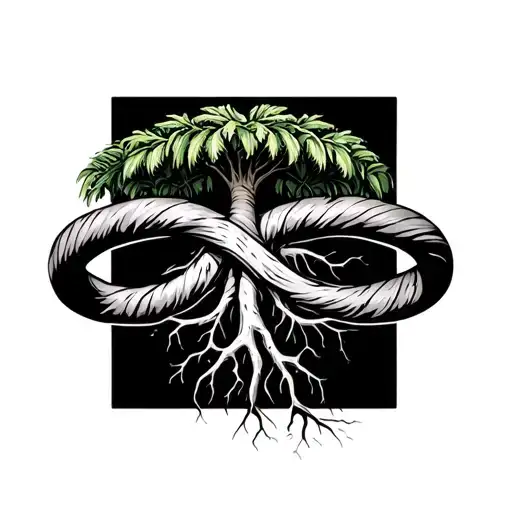 Palmetto tree upside down with roots wrapping around leg making bracelet tattoo design idea