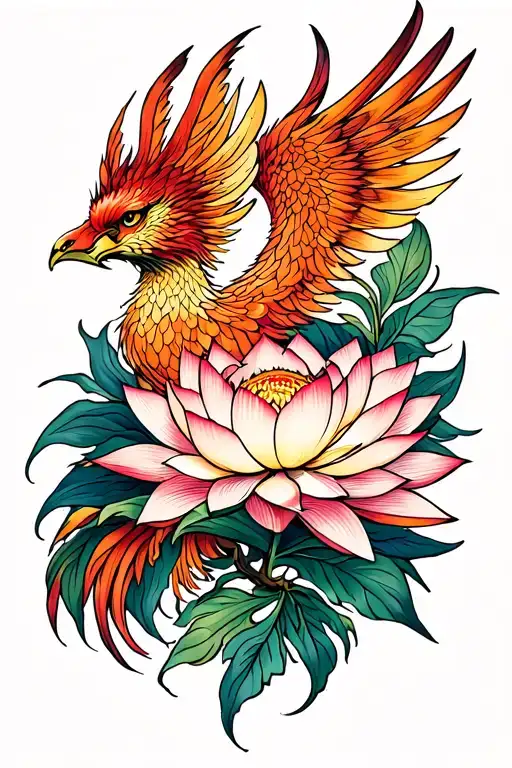 Phoenix with a lotus flower tattoo tattoo design idea