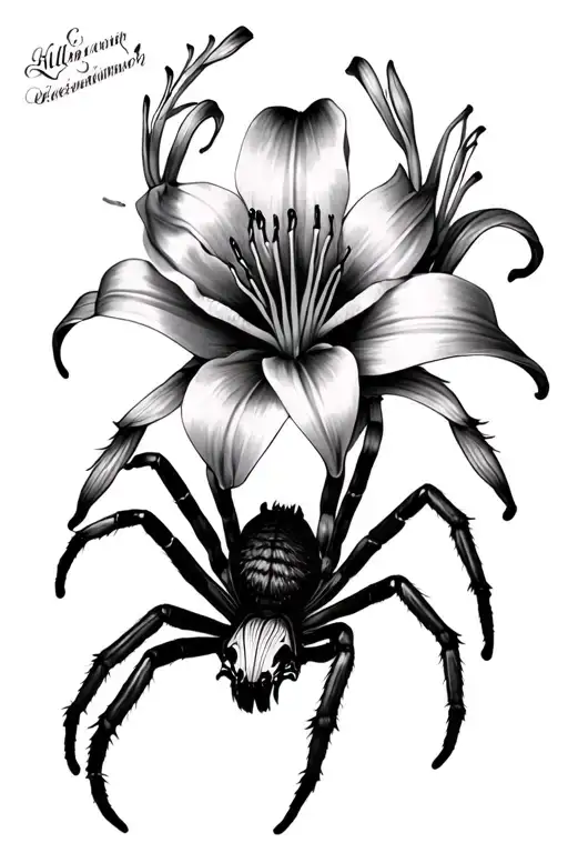 spider Lilly with Latin words tattoo design idea