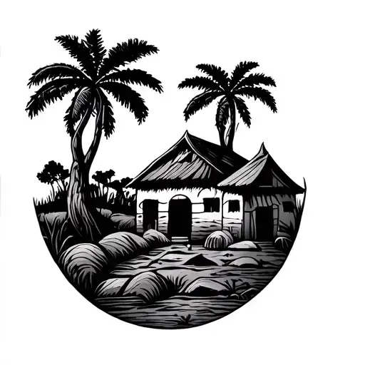 african village tattoo design idea