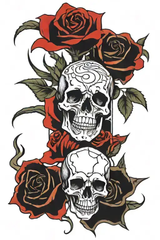 ROSES AND SKULL AND SCORPIO WITH RED tattoo design idea