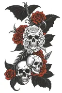 ROSES AND SKULL AND SCORPIO WITH RED tattoo design idea