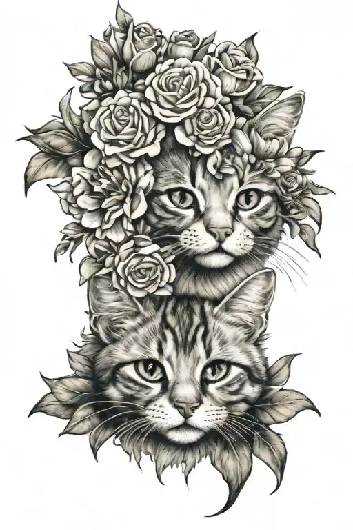 cat flower bouquet tattoo design idea