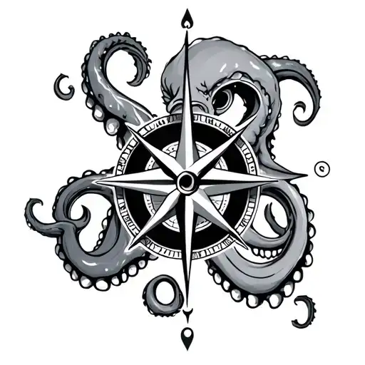 kraken hugging compass rose tattoo design idea