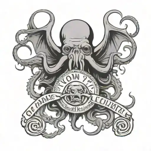 Cthulhu and Lovecraft, as well as the inscription "Don't Panic" on the book tattoo design idea