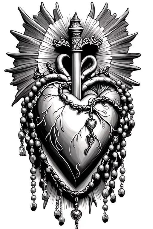 sacred Heart and rosary wrapped tattoo design idea