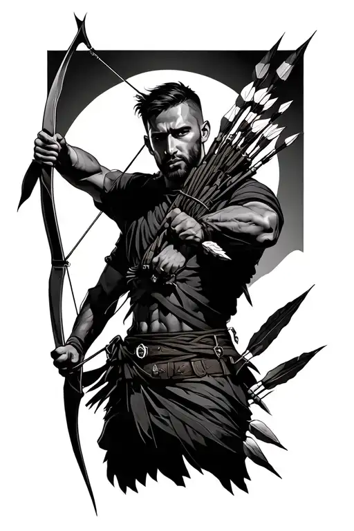 Archer with bow and arrows and quiver full of arrows  tattoo design idea