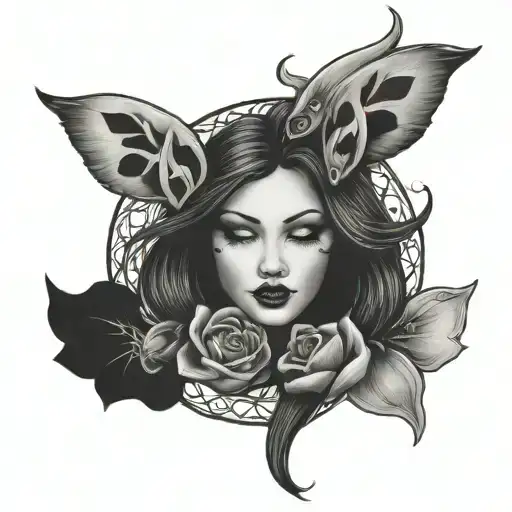 Selene with hearts tattoo design idea