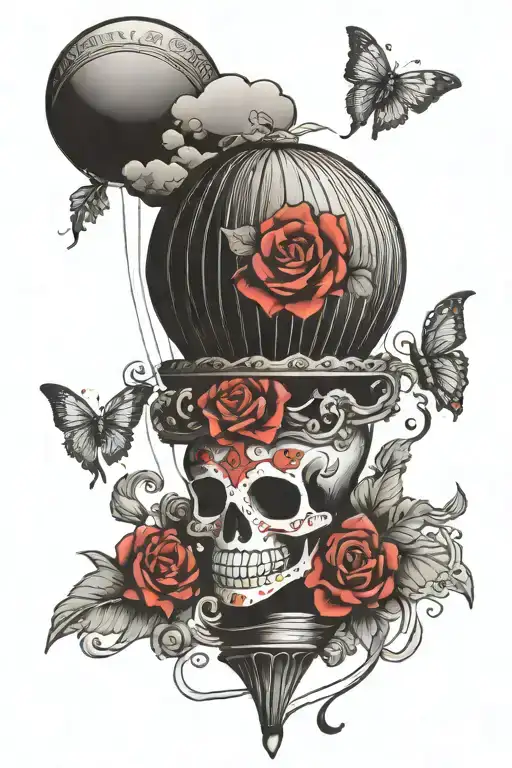 sugar skull design on hot air balloon tattoo design idea