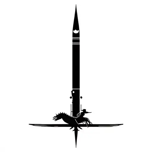 a shrimp riding a missile like a cowboy tattoo design idea