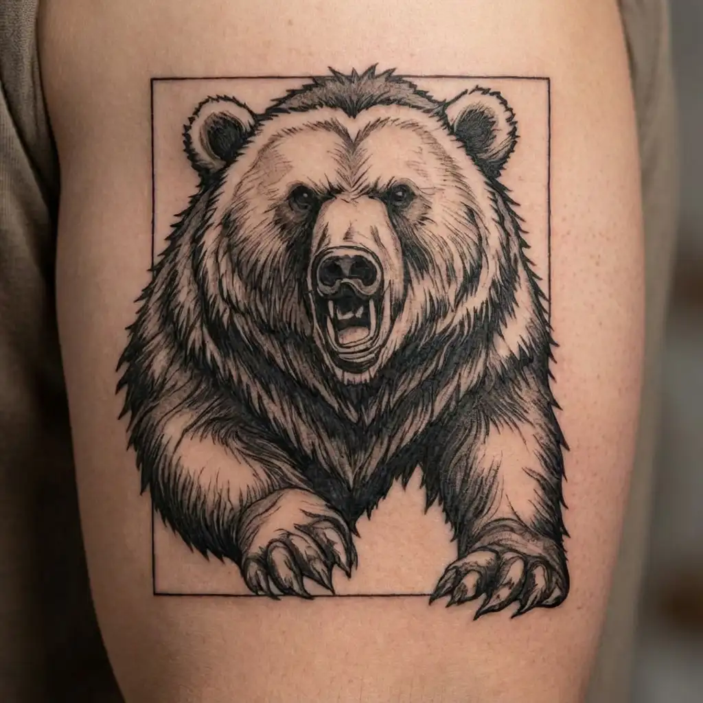 Christian warrior, protector, grizzly bear tattoo design idea