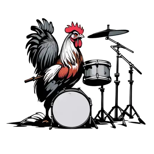 rooster playing drum set tattoo design idea