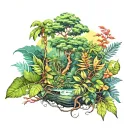 JUNGLE AND TREE AND  LEAVES  tattoo design idea