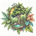 JUNGLE AND TREE AND  LEAVES  tattoo design idea
