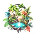 JUNGLE AND TREE AND  LEAVES  tattoo design idea