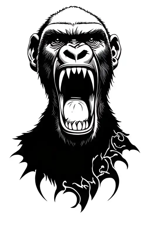 Gorilla angry mouth open tattoo design idea
