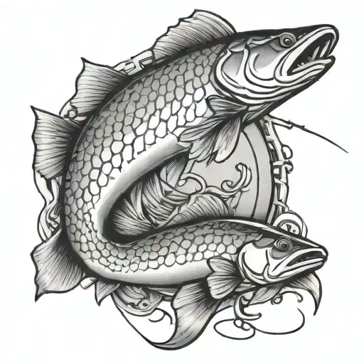 lettre C in a fishing theme tattoo tattoo design idea