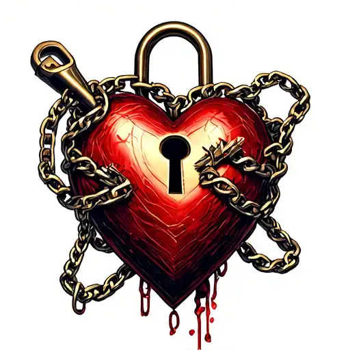 Kurapika chain wrap around heart shaped lock tattoo design idea