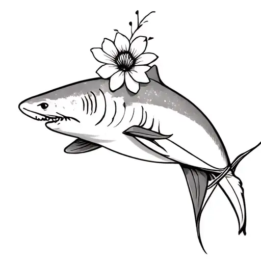 nurse shark with a flower wrapped around the tail tattoo design idea