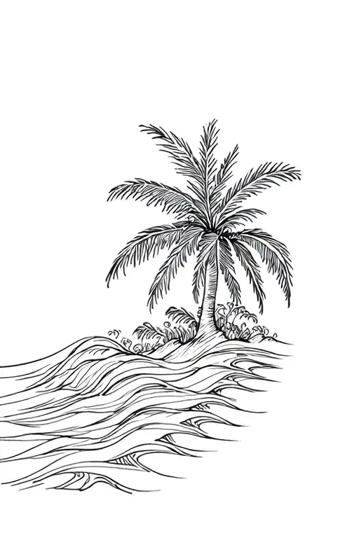 Palm tree with waves tattoo design idea