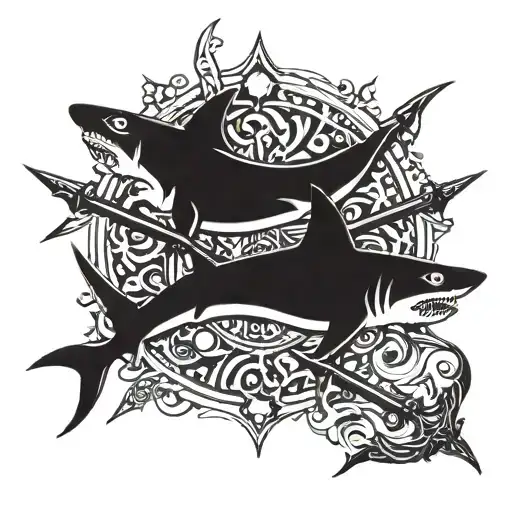 ha.merhead shark and spear with crossed tomahawks  tattoo design idea