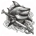 ha.merhead shark and spear with crossed tomahawks  tattoo design idea