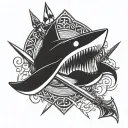ha.merhead shark and spear with crossed tomahawks  tattoo design idea
