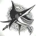 ha.merhead shark and spear with crossed tomahawks  tattoo design idea