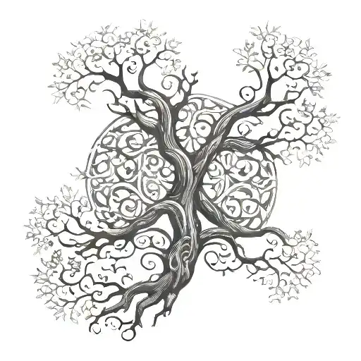 Create a tattoo design described as "Irish Tree of life with 2 names Lorcan and Oisin" in celtic style. It should be des tattoo design idea