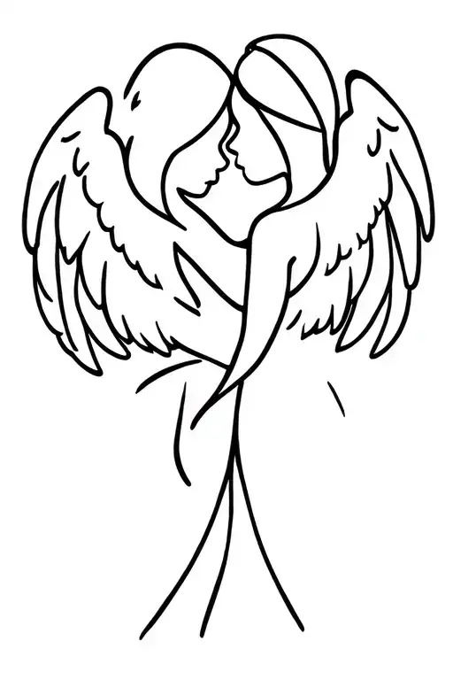 mother with lost baby angel wings tattoo design idea