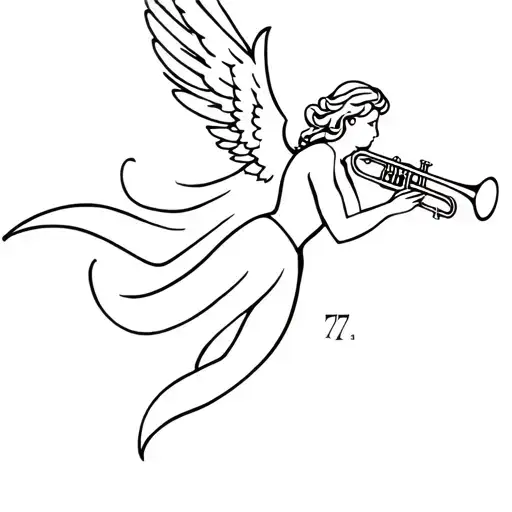 An angel with a trumpet and the number 777 ahead tattoo design idea