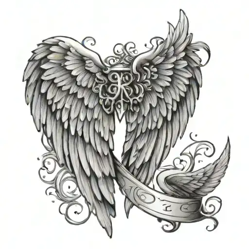 Angel Wings, with name written tattoo design idea