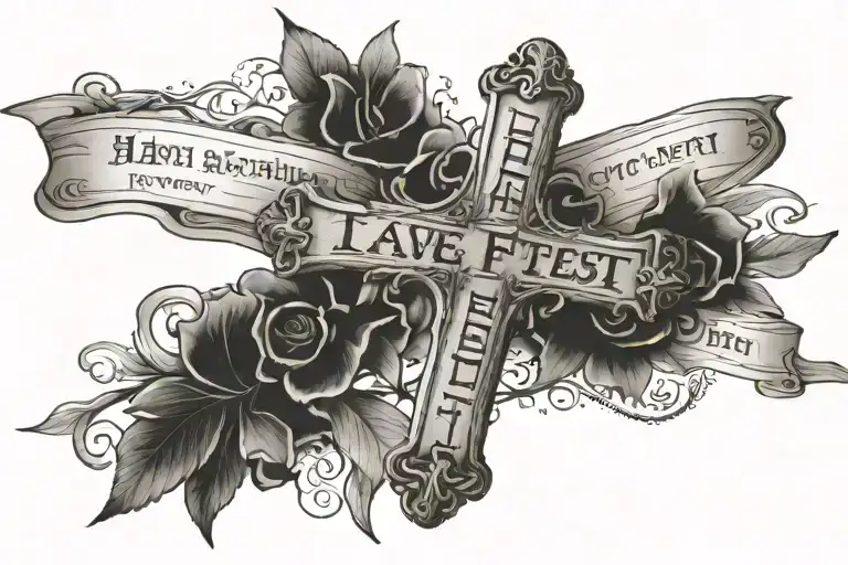 cross with i have failed every test text tattoo design idea