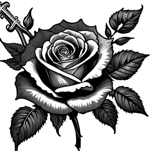 cross and rose tattoo design idea