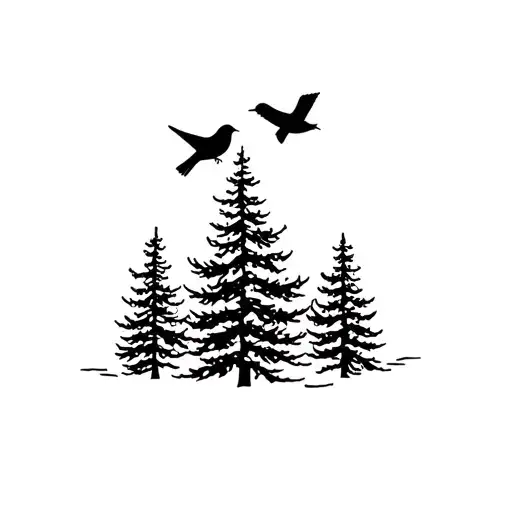 2 songbirds and pine trees  tattoo design idea